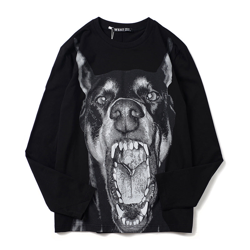 GVC T Shirt Long Sleeve T-shirt Giant Hellhound Pattern Men's Cotton