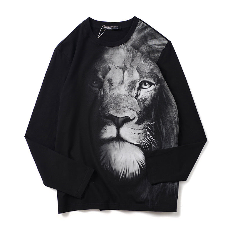 GVC T Shirt Half Face Lion Pattern Men's Cotton Loose 长袖T Shirt