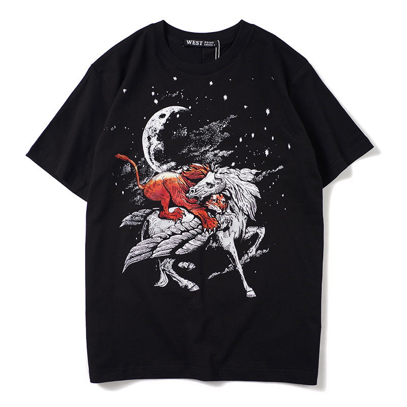 GVC T Shirt Lion & Tianma Pattern Pure Cotton Loose Short Sleeve Men
