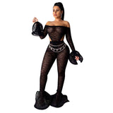 See through Pants Suit Leopard Print Ruffle Suit for Women