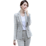 Women Autumn Uniform Designs Formal Style Office Lady Bussiness Attire Work Suit Plaid Blazer Suit