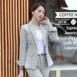 Women Autumn Uniform Designs Formal Style Office Lady Bussiness Attire Work Suit Plaid Blazer Suit