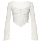 Music Festivals Rave Outfits Girls Tops Autumn and Winter Women's Clothes Flared Sleeves T-shirt for Women
