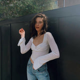 Music Festivals Rave Outfits Girls Tops Autumn and Winter Women's Clothes Flared Sleeves T-shirt for Women