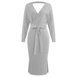 Emery Rose Dresses Cocktail Attire for Women Autumn Winter Sexy Tied V-neck Sheath Long Sleeve Women's Dress