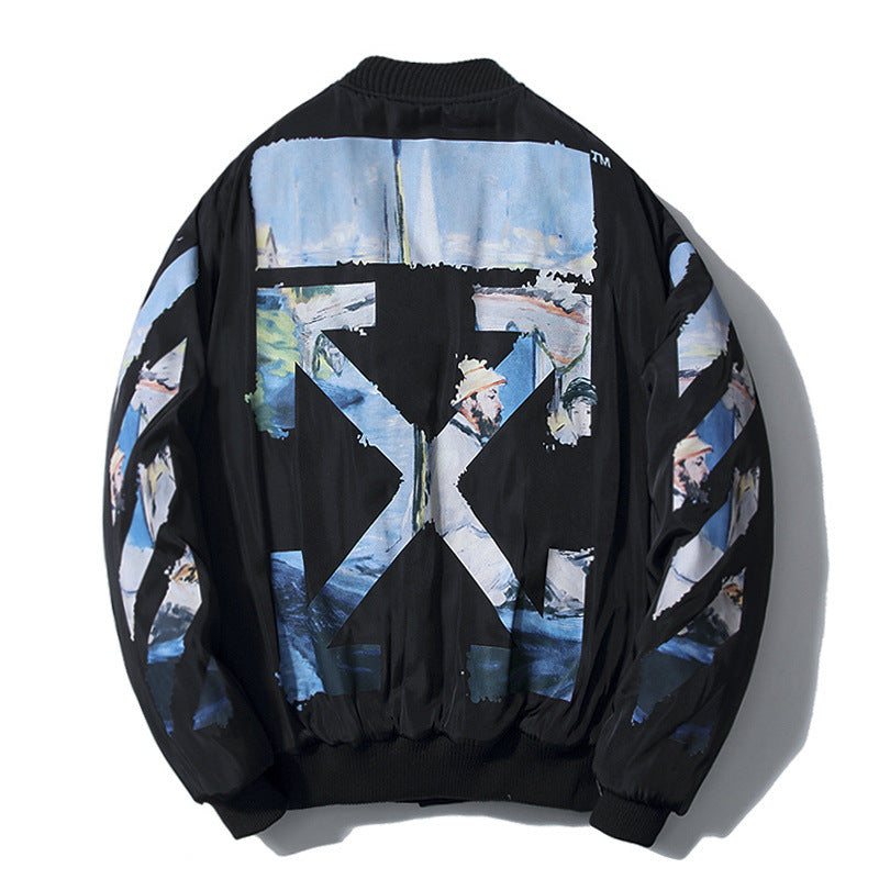 OW Classic Monet Oil Painting Graffiti Arrow Thickened Padded Coat Cotton Coat jacket