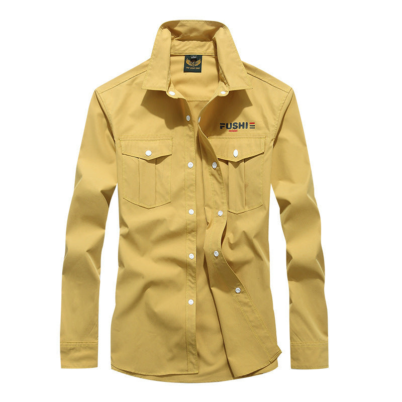 Men's Habit Shirts Autumn Men's Lapel Shirt Solid Color Long Sleeve Shirt
