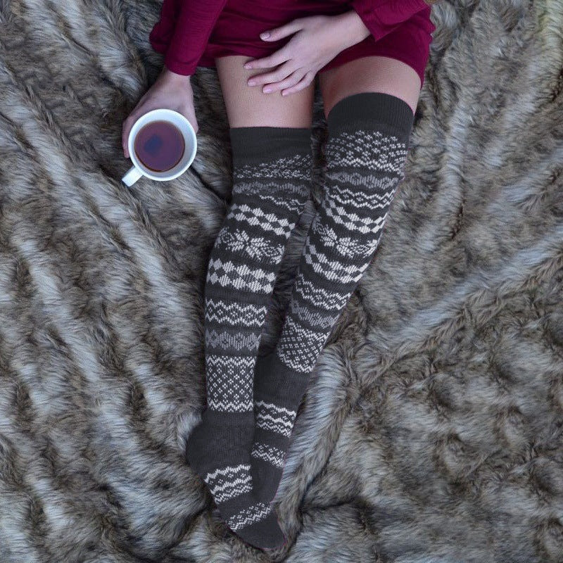 Winter Chunky Cable Thick Knit Thigh High Socks Long Stockings Boot Long Tube Thickened Bunching Socks Woolen Yarn Socks