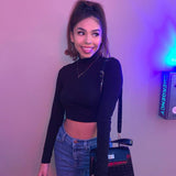 Music Festivals Rave Outfits Girls Tops Autumn and Winter round Neck Sexy Slim T-shirt for Women
