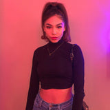 Music Festivals Rave Outfits Girls Tops Autumn and Winter round Neck Sexy Slim T-shirt for Women
