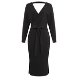 Emery Rose Dresses Cocktail Attire for Women Autumn Winter Sexy Tied V-neck Sheath Long Sleeve Women's Dress