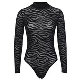 Winter Formal Dresses Irregular Striped Top Fall Winter Fashion Sexy See-through Long Sleeves Slim Fit Base Bodysuit