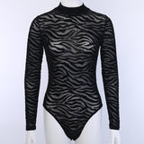 Winter Formal Dresses Irregular Striped Top Fall Winter Fashion Sexy See-through Long Sleeves Slim Fit Base Bodysuit