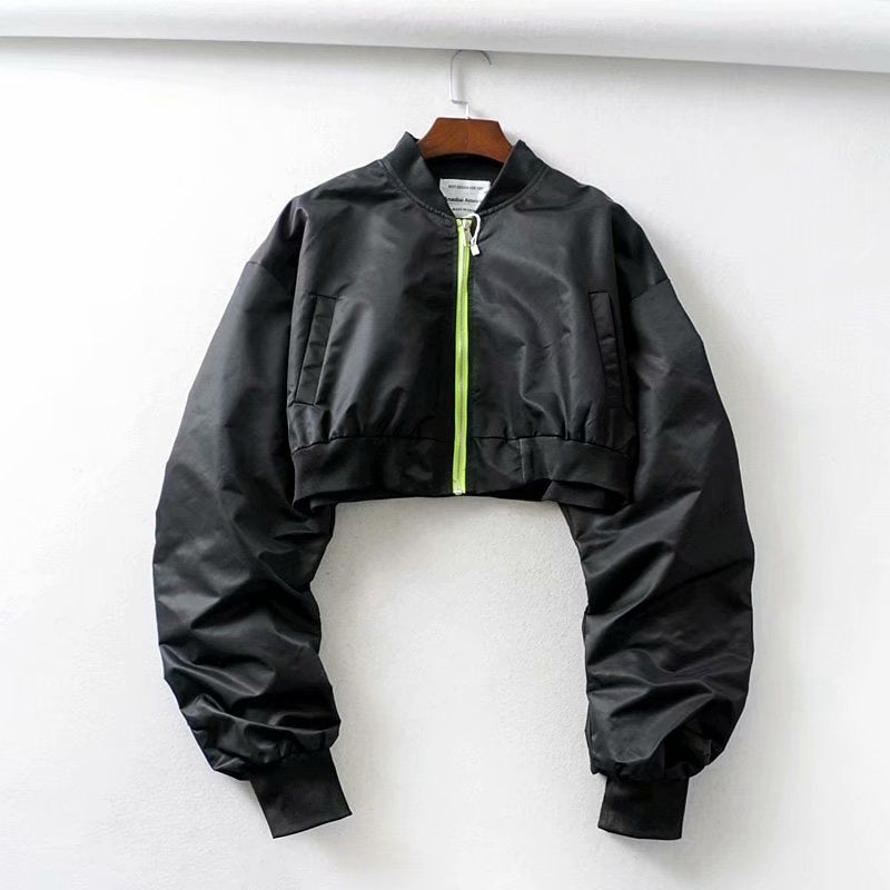 Brown Cropped Varsity Jacket High Waist Cropped Flight Jacket