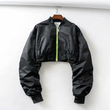 Brown Cropped Varsity Jacket High Waist Cropped Flight Jacket