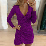 Winter Formal Dresses Autumn Winter Sexy V-neck Hip Irregular Skirt Sequins Dress Women's Gown