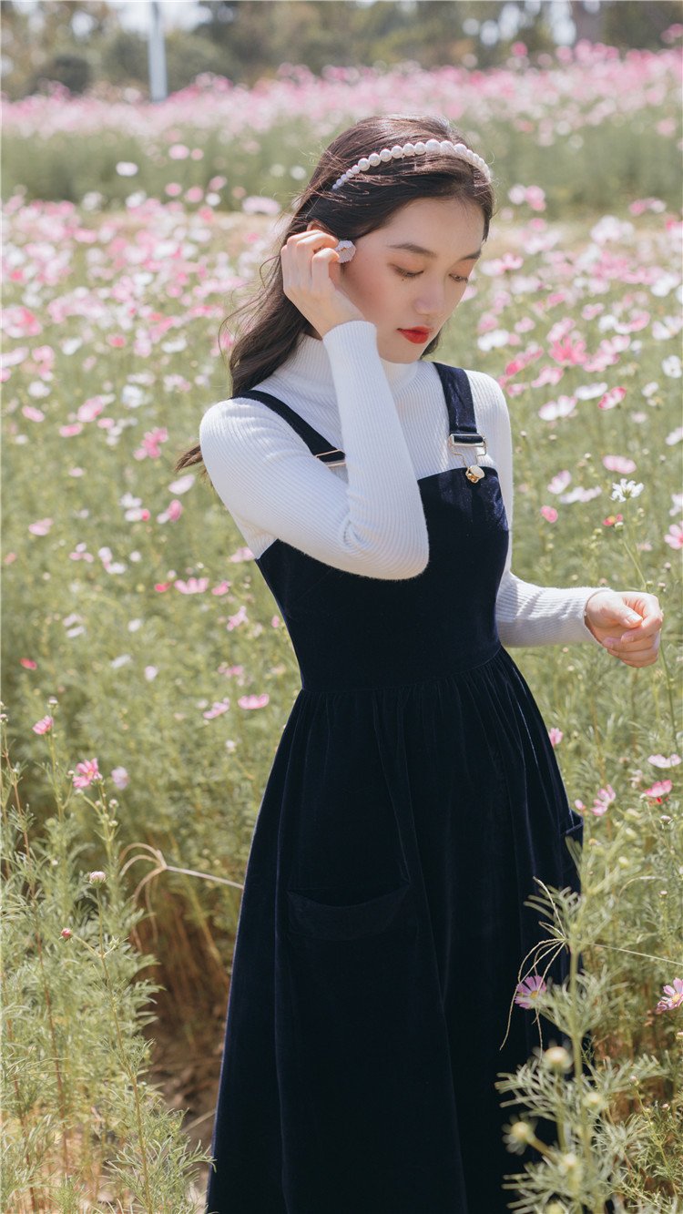 Autumn and Winter Vintage Sweater Suspender Skirt Two-Piece Dress Mid-Length 2 Pieces Set Cottagecore Academia Fashion Dresses