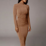 Mini Club Dresses Sexy Solid Color Long Sleeve Dress