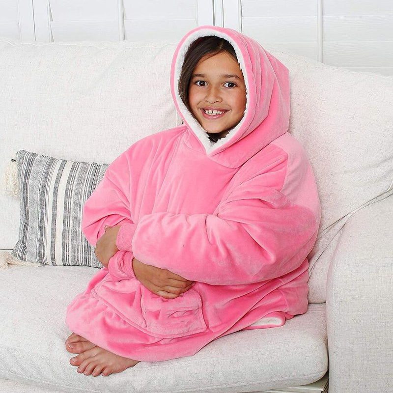 Children Oodie Doublesided Cotton Velvet Soft and Comfortable Home Lazy Sweater Blanket Coat Hooded Casual Sweatshirt   Winter Christmas Warm Coat