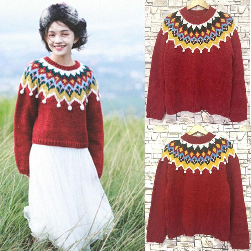 Fair Isle Sweater Cottagecore Outfits for Women Sweater Thickened Fairisland Retro Loose Thick Sweater