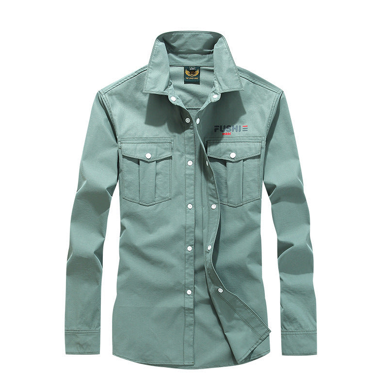 Men's Habit Shirts Autumn Men's Lapel Shirt Solid Color Long Sleeve Shirt