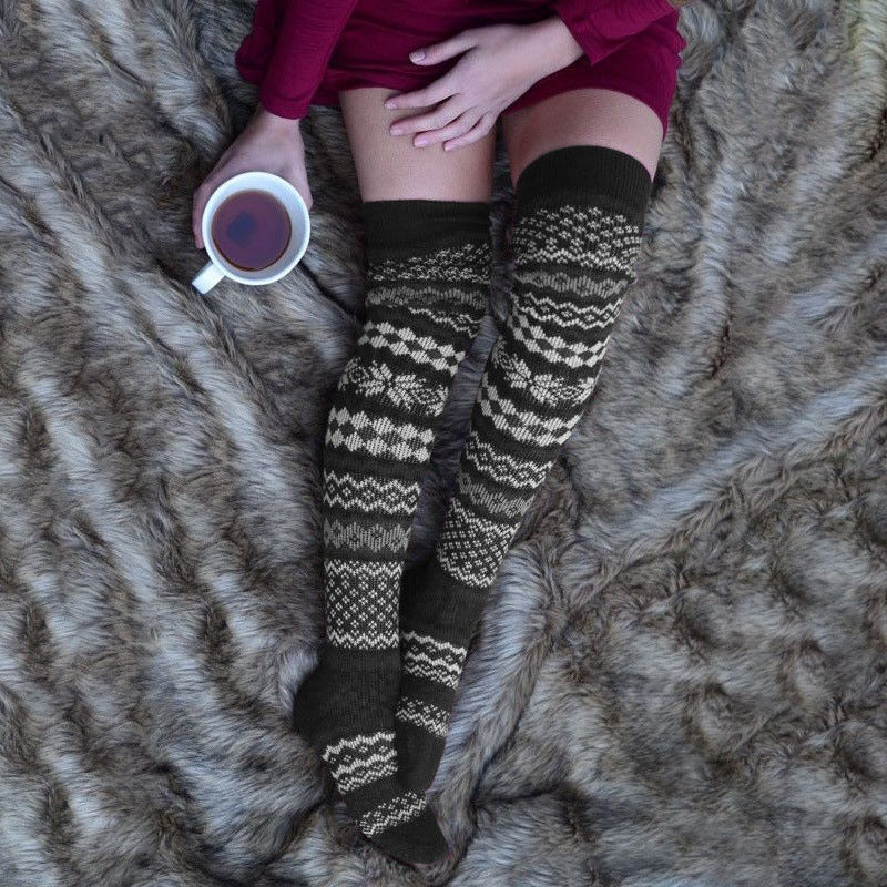 Winter Chunky Cable Thick Knit Thigh High Socks Long Stockings Boot Long Tube Thickened Bunching Socks Woolen Yarn Socks