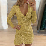 Winter Formal Dresses Autumn Winter Sexy V-neck Hip Irregular Skirt Sequins Dress Women's Gown