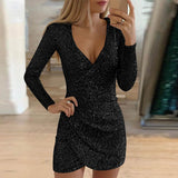 Winter Formal Dresses Autumn Winter Sexy V-neck Hip Irregular Skirt Sequins Dress Women's Gown