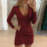 Winter Formal Dresses Autumn Winter Sexy V-neck Hip Irregular Skirt Sequins Dress Women's Gown