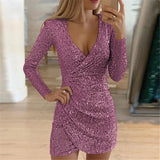 Winter Formal Dresses Autumn Winter Sexy V-neck Hip Irregular Skirt Sequins Dress Women's Gown