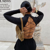 Music Festivals Rave Outfits Girls Tops Autumn and Winter round Neck Sexy Slim T-shirt for Women
