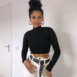 Music Festivals Rave Outfits Girls Tops Autumn and Winter round Neck Sexy Slim T-shirt for Women
