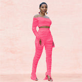 Party Pants Suits Autumn Sexy Mesh See-through Two-Piece Suit