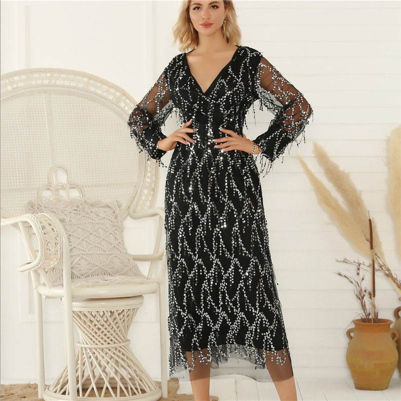 Cocktail Dresses for Weddings Sequins Dress Dress Autumn and Winter Women's Clothing
