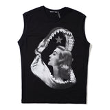 GVC Vest Beauty and Shark Pattern Cotton Loose-Fitting Sleeveless Shirt Men