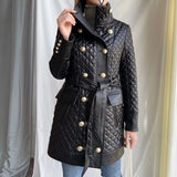 Leather Biker Coat Golden Leather Jacket Women Pu Jackets Autumn and Winter Double Breasted Stand Collar Genuine Leather Coat