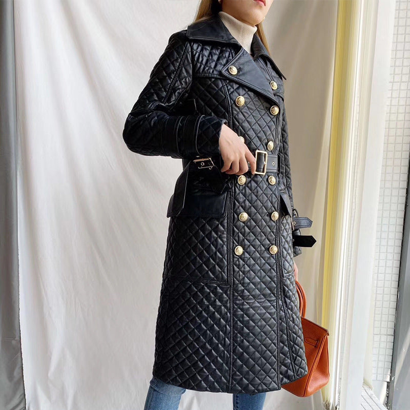 Leather Biker Coat Gothic Leather Jacket Women Pu Jackets Winter Mid-Length Sheep Leather Coat