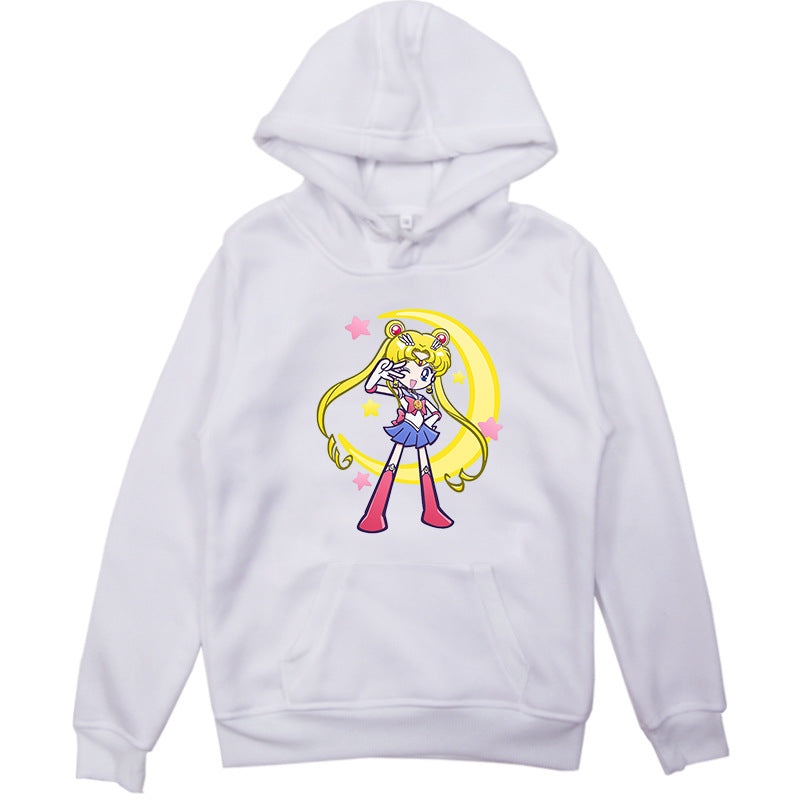 Pretty Girl Warrior Printed Children's Fleece Hoodie Autumn and Winter