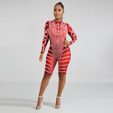 See through Pants Suit Women's Hot Rhinestone Sexy Mesh See-through Nightclub