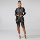 See through Pants Suit Women's Hot Rhinestone Sexy Mesh See-through Nightclub