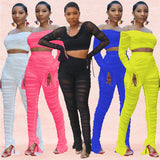 Party Pants Suits Autumn Sexy Mesh See-through Two-Piece Suit