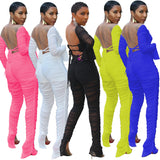 Party Pants Suits Autumn Sexy Mesh See-through Two-Piece Suit