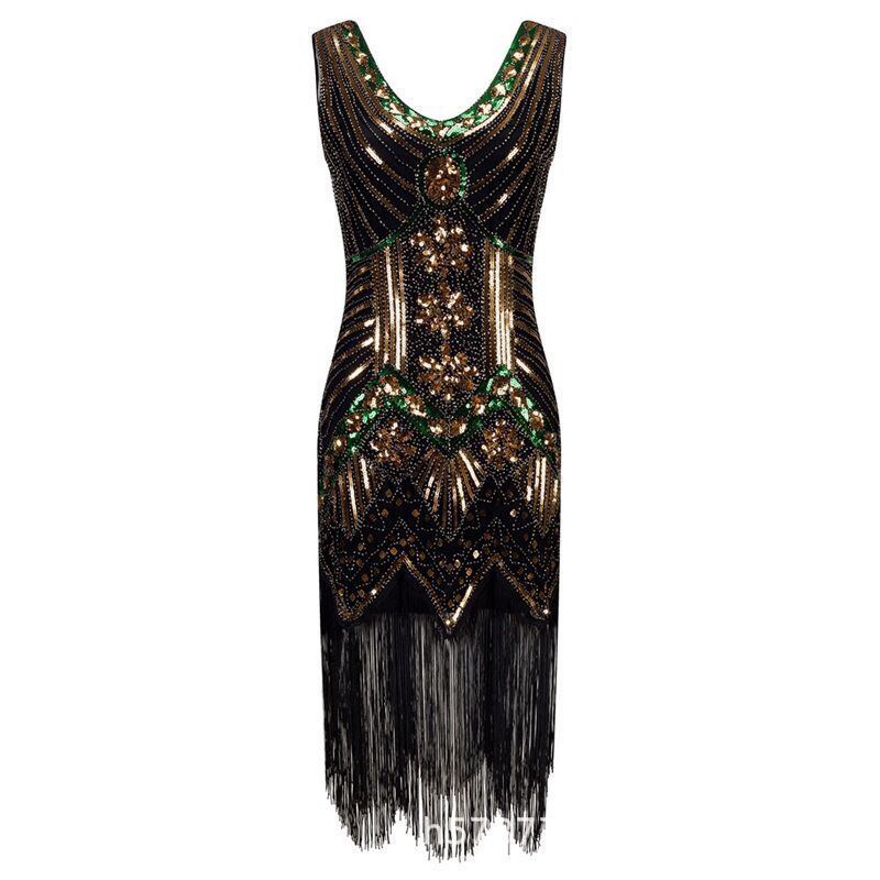 1920S Dress Retro Style Sequin Bead Dress Front and Back V-neck
