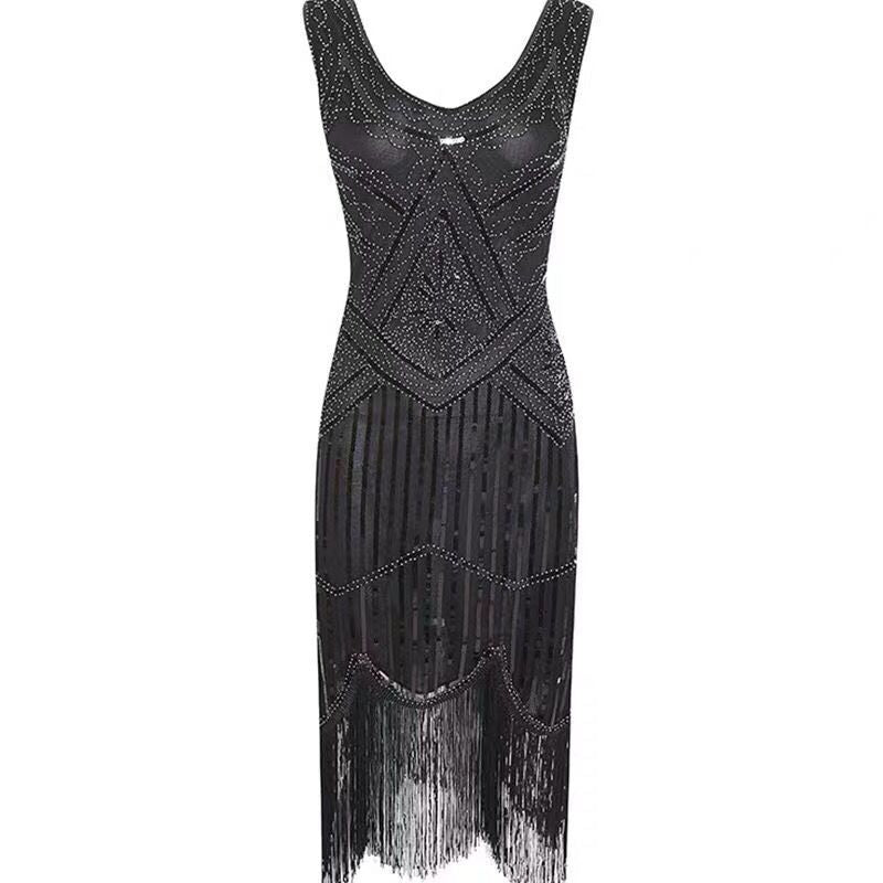 1920S Dress Evening Dress Vintage Style Sequined Tassel Tuxedo Dress