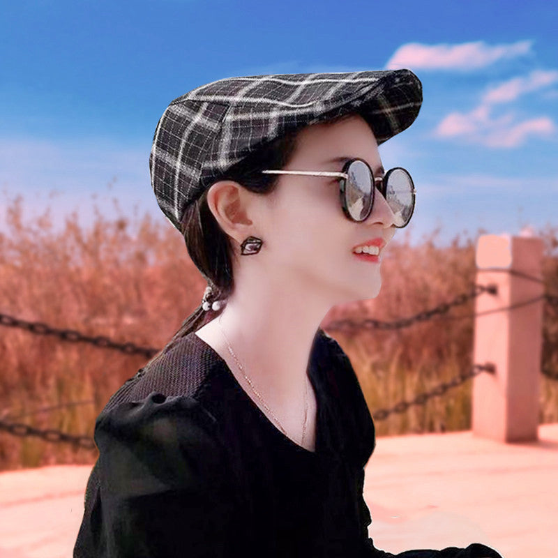 Check Beret Hat Men's Spring and Summer Baseball Cap Cover