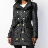 Leather Biker Coat Golden Leather Jacket Women Pu Jackets Autumn and Winter Double Breasted Stand Collar Genuine Leather Coat