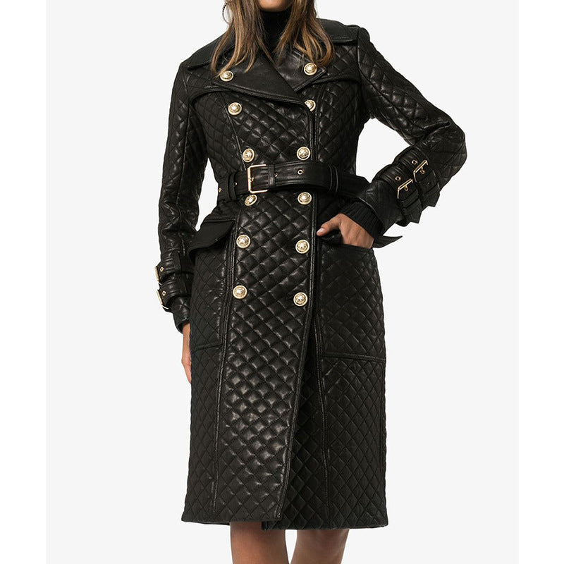 Leather Biker Coat Gothic Leather Jacket Women Pu Jackets Winter Mid-Length Sheep Leather Coat