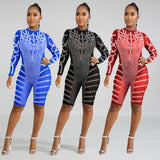 See through Pants Suit Women's Hot Rhinestone Sexy Mesh See-through Nightclub