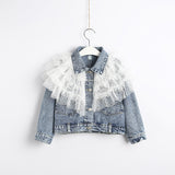 Children Girl Jacket Children's Denim Jacket Lace Long Sleeve Top