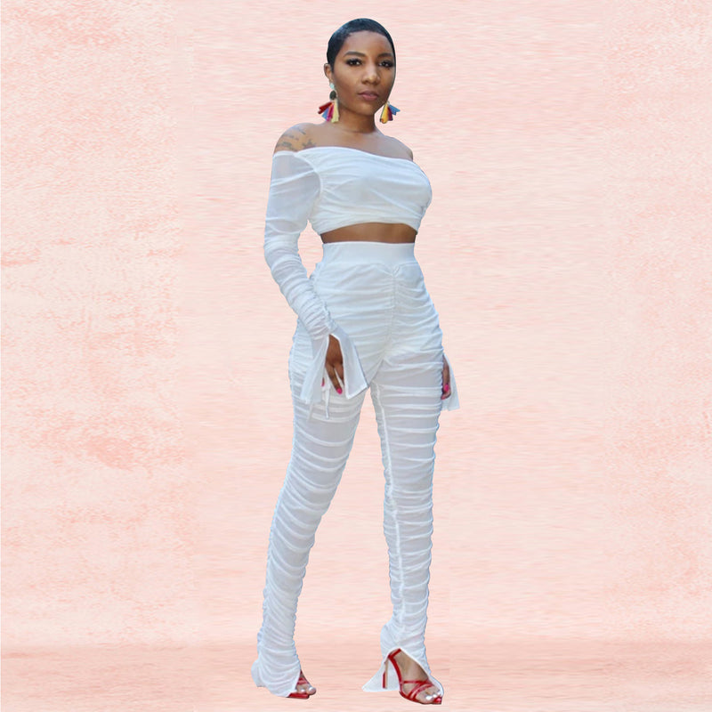 Party Pants Suits Autumn Sexy Mesh See-through Two-Piece Suit